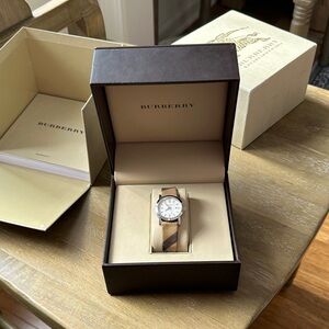 Burberry Women’s Watch with Tan and Brown Strap